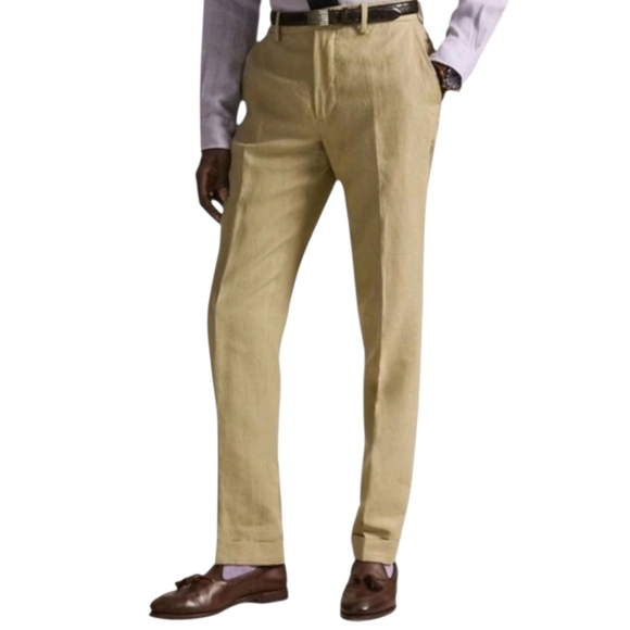 Polo Ralph Lauren Men Pants Size 42 x 30 Coastal Beige Linen Suit Trouser New